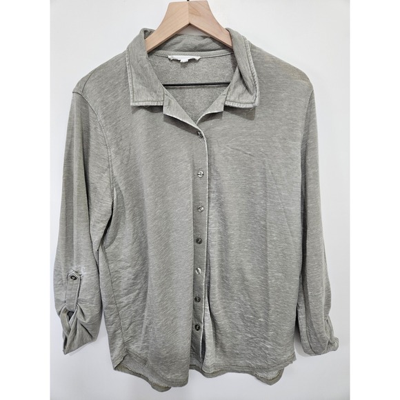 Jane and Delancey Tops - Jane + Delancey Women Olive Grey Cotton Blend Button Down Roll Tab Shirt L